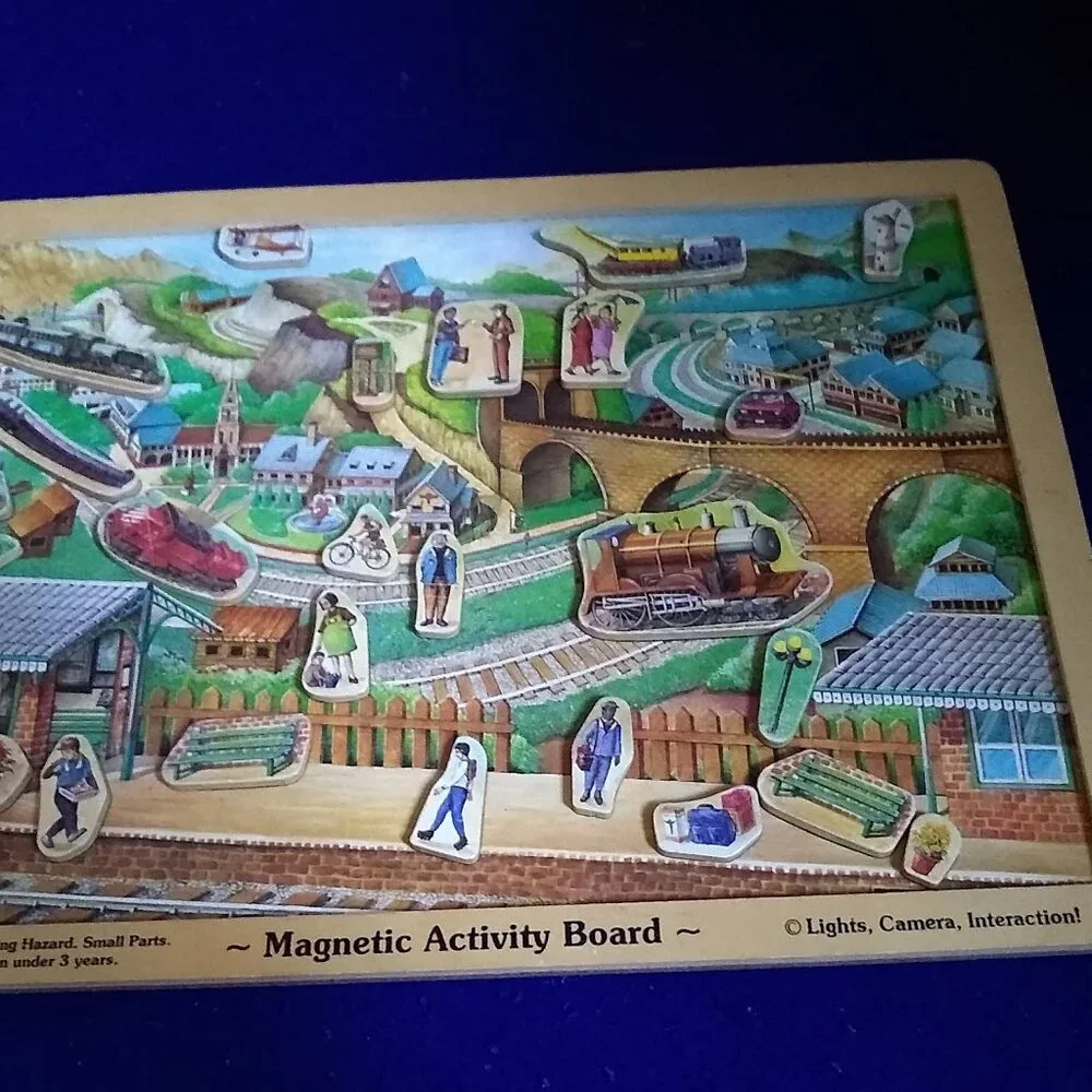 Melissa & Doug Wooden Used Magnetic Activity Board: Farm #13 + Train #92 Used
